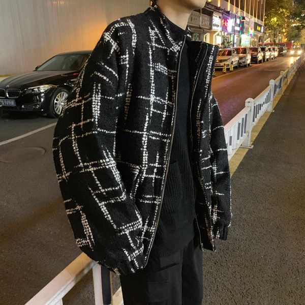 

2019 winter men coat winter korean style thick streetwear geometric lines design oversize peacoat warm mens coats and jackets, Black
