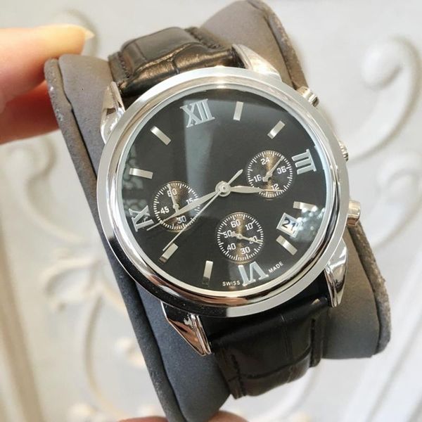 

man genuine leather quartz watch calendar wristwatch gold silver wristwatch life luxury male popular sports clock, Slivery;brown