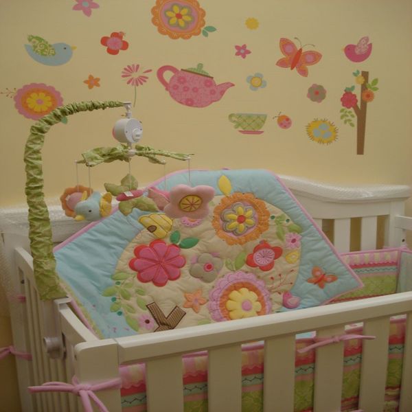 

promotion 7pcs crib bedding set for baby girl 100% cotton baby bed linens cute girls crib bumper set cuna quilt bumper