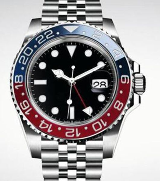 

лучшие 2813 механические 40mm автоматическая мужчины наручные часы вращающийся синий и красный ободок часы мужские часы из нержавеющей стали, Slivery;brown