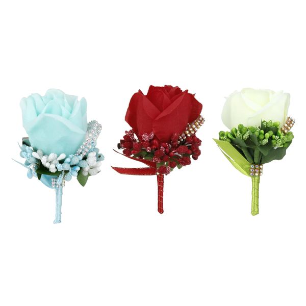 

pieces of 3 /set wedding bridal groom crystal boutonniere corsage rose silk flower