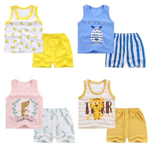 

2019 kids clothes toddler boys cartoon outfits baby girls summer suits 1 2 3 4 5 years children clothing vest + shorts