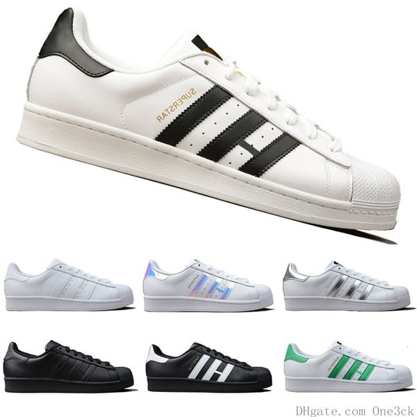 

2019 super star white black green hologram iridescent junior superstars 80s pride womens mens trainers superstar casual shoes size 36-44