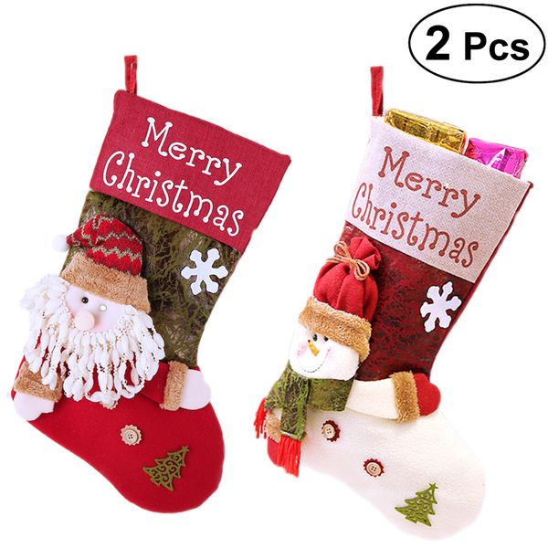 

2pcs classic adorable lovely cartoon christmas stockings xmas gifts bag candy socks christmas tree hanging bag toys stockings