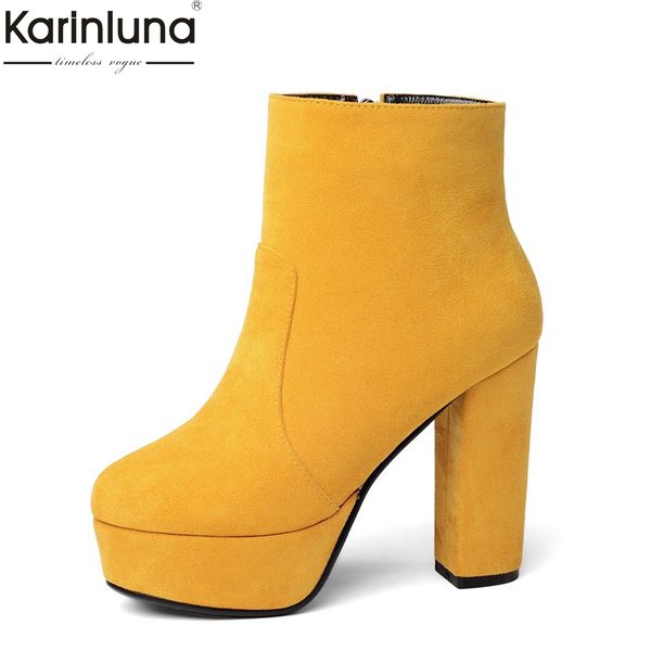 

women's big size 43 platform ankle boots women high heels platform party boots round toe autumn winter shoes, Black