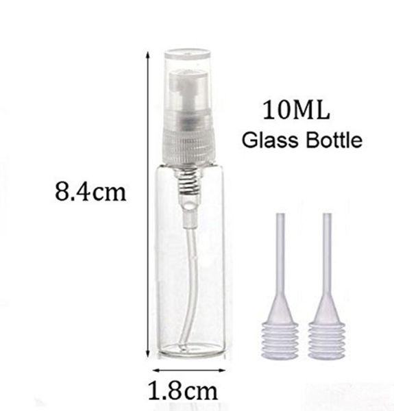 Glasklare 10-ml-Zerstäuberfläschchenflasche mit 1/3-Unzen-Spray, nachfüllbar, Parfüm, leer, feiner Nebel, Probenflasche, kostenlose Transferpipette, Reisen