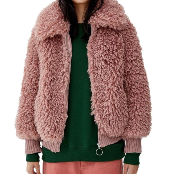 

ukraine fashion vintage coat european faux fur autumn winter teddy jacket jaket clothes women thicker warm outerwear la138, Black