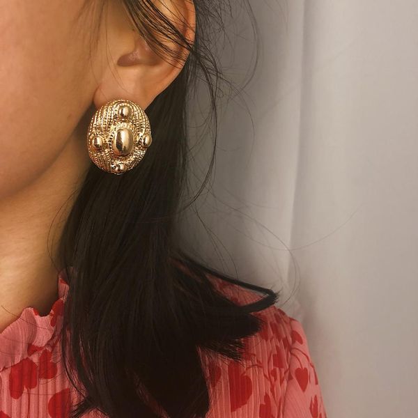 

vintage simple geometric earring oval gold color earring women kpop earrings alloy metal jewelry 2019 new, Silver