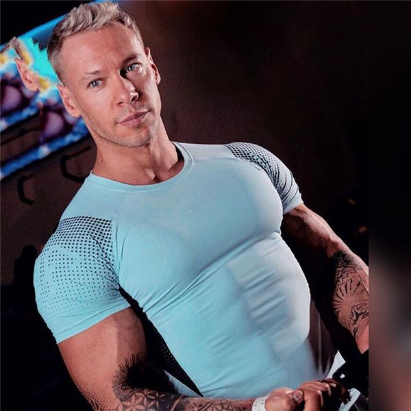 

мужские футболки фитнес обучение одежда бег быстросохнущие tight дышащий полиэстер с коротким рукавом сплошной цвет короткие tee, White;black