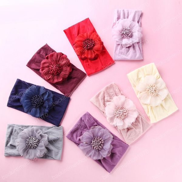 

cute infants newborn headbands super soft nylon baby headband princess camellia hair accessories breathable wholesale boutique quality, Slivery;white