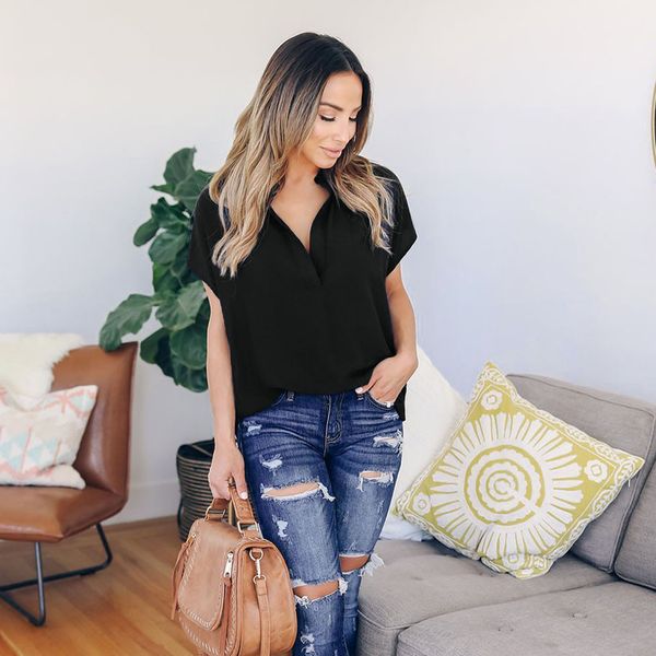 

xxl xxxl women chiffon shirt 2019 summer v neck girl casual black white mesh patchwork blouse harajuku plus size