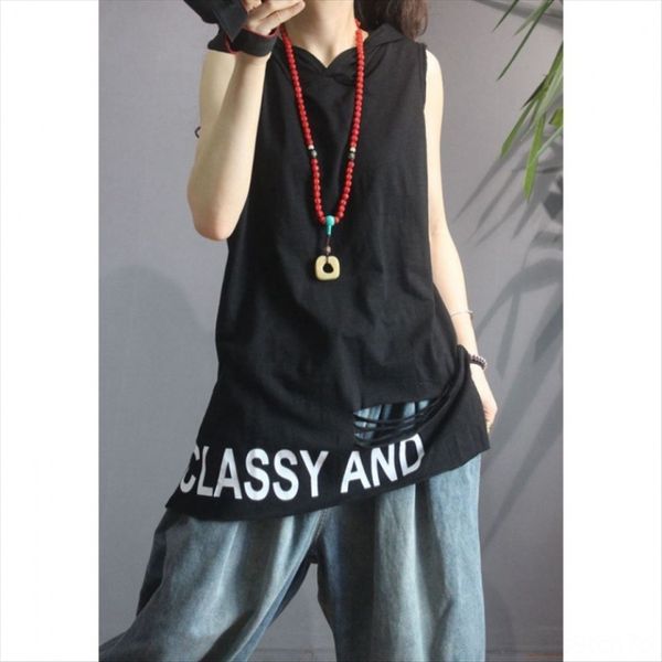 

hooded letter printed vest t-shirt underpants vest underpants women's all-match base shirt loose slim t-shirt, White