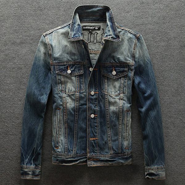 

2019 new street fashion men jacket skull embroidery nostalgia retro denim jacket men coat biker jackets, Black;brown