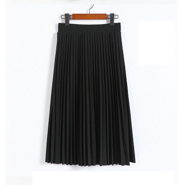 

2019 europe and the united states new solid color high waist pleated skirt fashion temperament classic skirt, Black