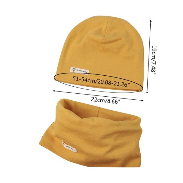 

autumn cotton knit children's hat collar 2pcs set baby kid solid color scarf cap a2ub, Yellow