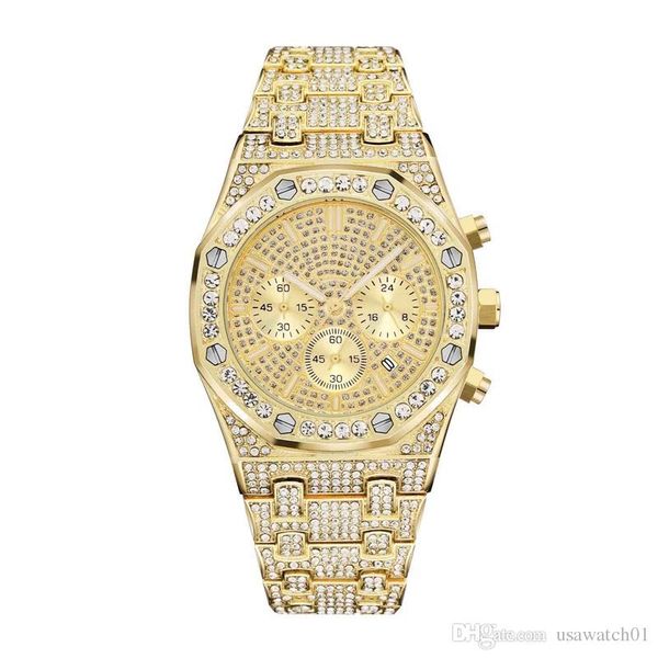 

fashion mens diamond watch shiny brand royal osk offshore ladies designer watches iced out watch all subdial work quartz movement wristwatch, Slivery;brown