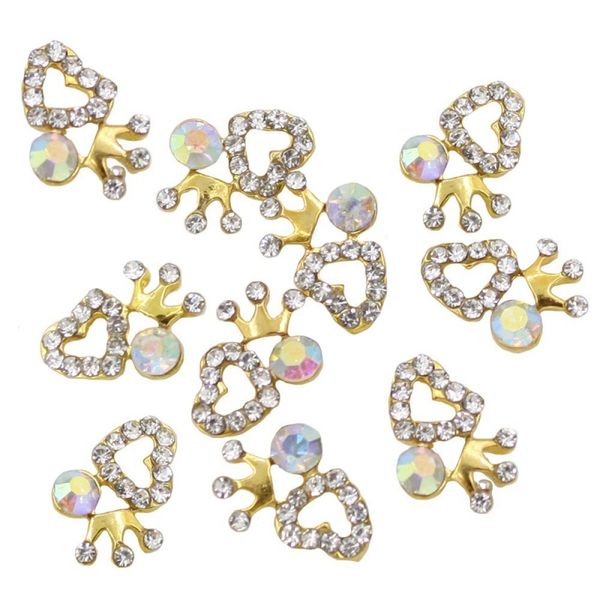 

10pcs 3d alloy rhinestone decal stickers nail art tips (heart + crown)-abvp, Black