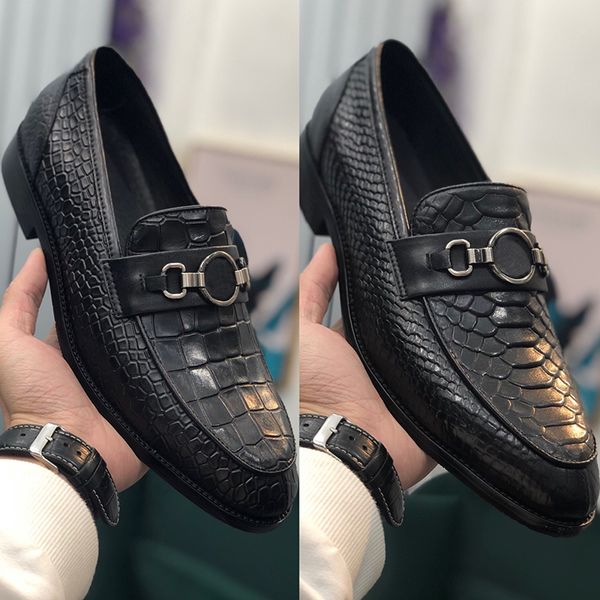 

2020 мода мужские платья обувь с коровья тиснением змея крокодил печати металла кнопка украшение формальные полуботинок мужской свадебная об, Black