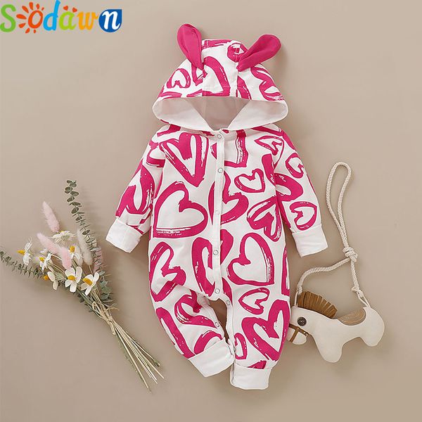 

baby autumn winter clothes toddler baby bodysuit long sleeve love print ear hooded jumpsuit romper, Blue
