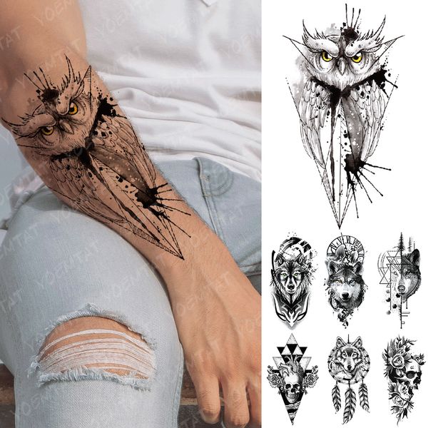 

Cheap Temporary Tattoos Waterproof Temporary Tattoo Sticker Rose Owl Flash Tattoos Wolf Skull Dreamcatcher Body Art Arm Fake Tatoo Women Men