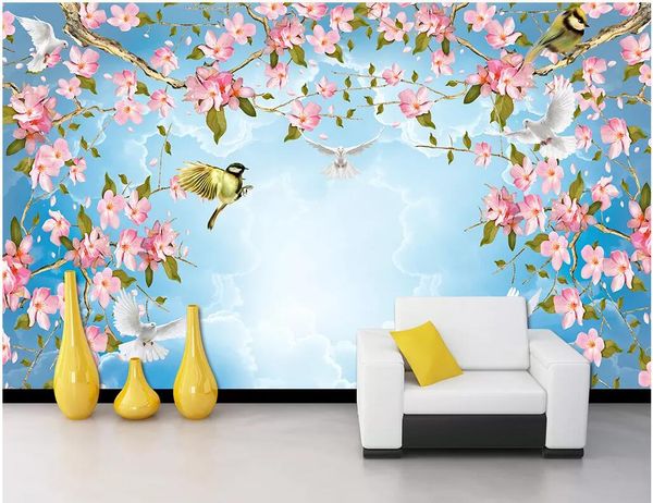 

wdbh 3d wallpaper custom p flower and bird sky clouds tv background home decor living room 3d wall murals wallpaper for walls 3 d