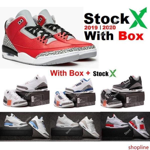 

2020 new black cement 3 red cement true blue fire red basketball shoes with stock x knicks mens sneakers