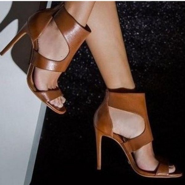 

new women summer thin high heels 9cm zipper pointed toe gladiator sandals office party wedding shoes, Black