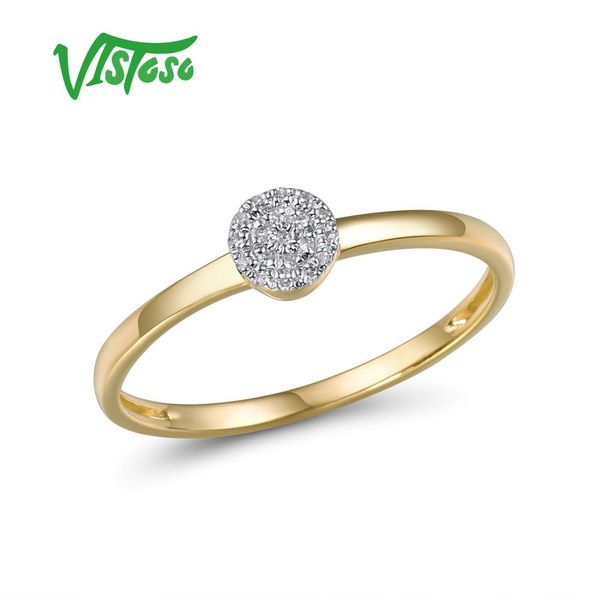 

vistoso pure 14k 585 yellow gold sparkling diamond dainty round cirle ring for women anniversary trendy fine jewelry, Golden;silver