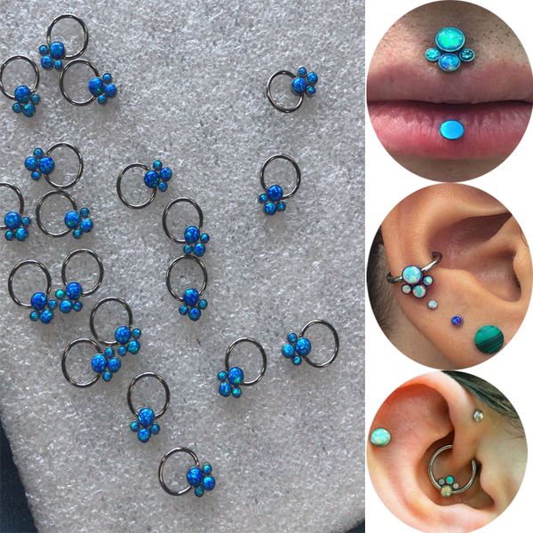 

16gauge(1.2mm) stainless steel cluster opal tragus helix cartilage conch daith labret ring piercing earring, Slivery;golden