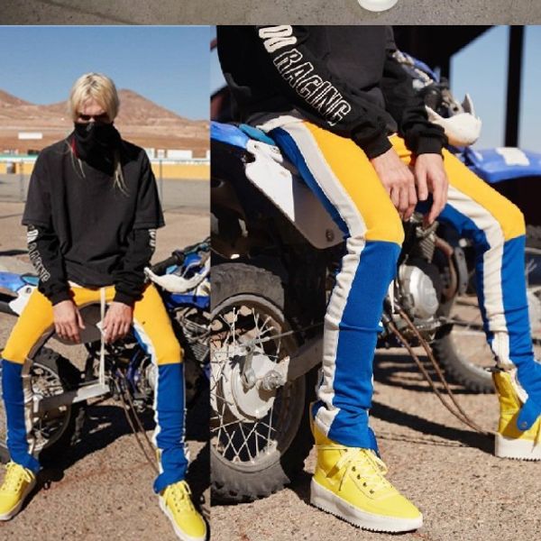 

fog pants side zipper color matching trousers men's designer hip hop joggers pants 9002, Black