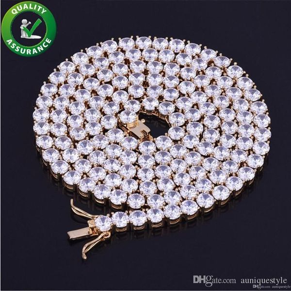 

designer necklace bling iced out tennis chains mens hip hop jewelry luxury necklaces silver gold rapper chain diamond charms fashion 24inch, Black