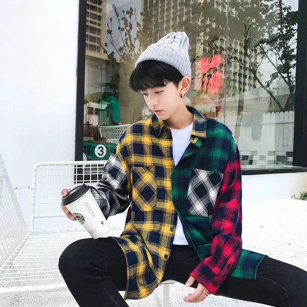

luxury mens designer shirt fashion tide wild casual shirt outdoor sports street hip hop autumn coat contrast color block clothes, White;black