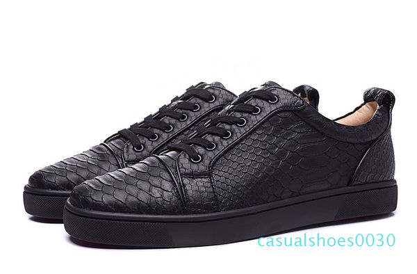 

smens womens low snakeskin red bottom flat casual luxury shoes for men women brand new comfort designer skate sneakers c30, Black