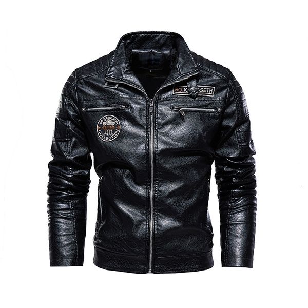 

2019 new men's autumn winter quality fashion coat leather jacket motorcycle style business casual for men black warm overcoat
