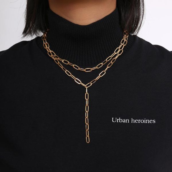 

meetvii rectangle link chain necklace gold silver double layered choker collar tassel elongated link chain necklace fashion