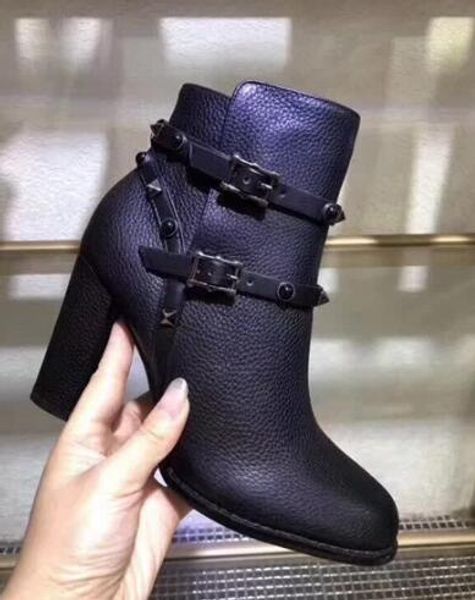 

[orignal box] brand new womens high heel ankle knight rivet buckle autumn winter boots real leather bottom shoes size 35-41, Black