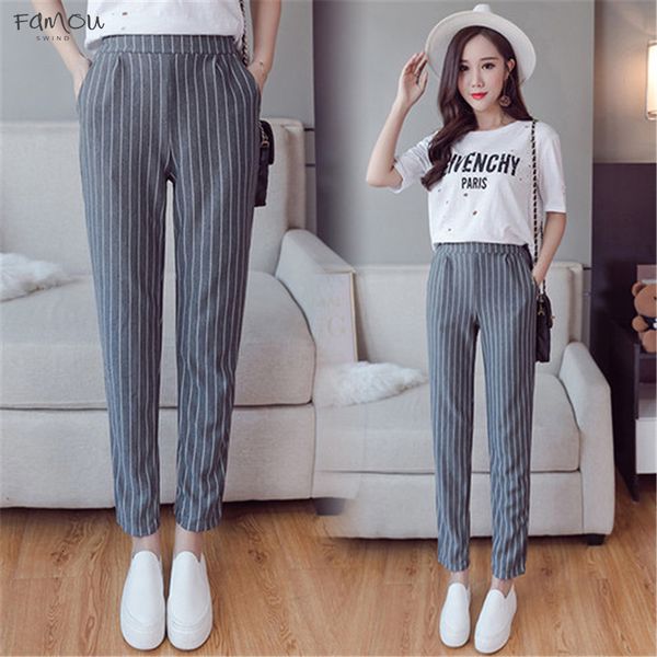 

Striped Vertical Harem Pants Trousers 2019 New Spring Summer Loose Casual Elastic Waist Pants Ankle-Length Flare Pants Dropshipping