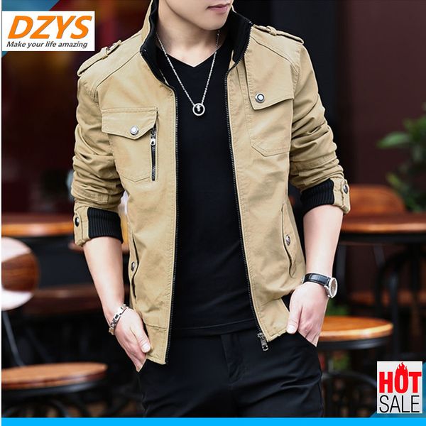 

2018 men's coat spring and autumn season newpure cotton handsome casual youth trend hundred dzys-cx big code jacket, Tan;black