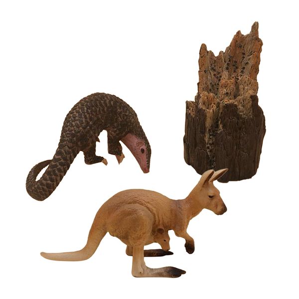 

2x realistic animal kangaroo pangolin teaching figurine decors for office