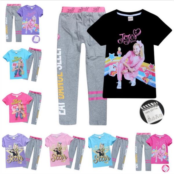 

girl drop shipping siwa pajamas set children's sports suit clothing cotton short-sleeved t-shirt + casual pants 3-12y, White