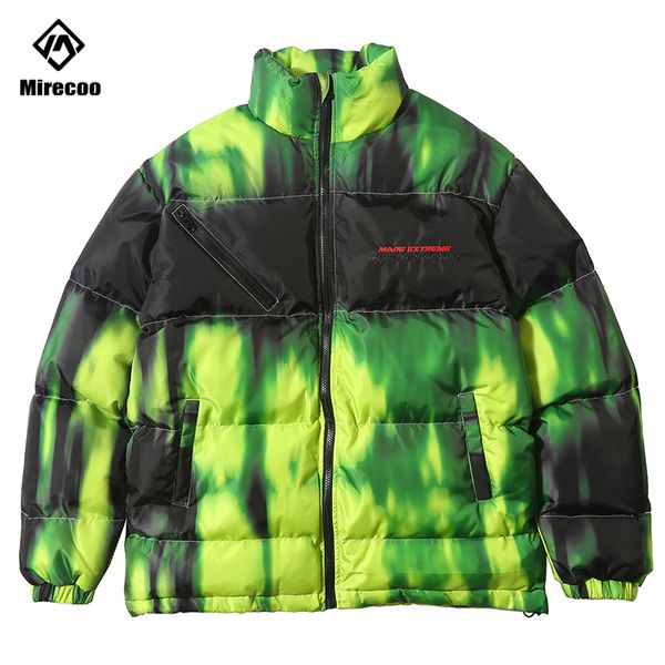 

illusion tie dye puffer padded winter jacket men parka hip hop streetwear down jacket coat outwear windbreak men outwear 2019, Black