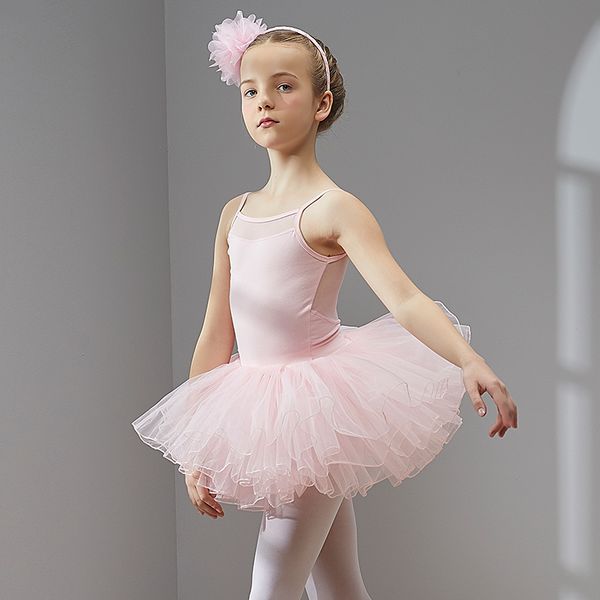 

ballet dress dance dress tutu for girls kids children short sleeves tulle dance wear, Black;red