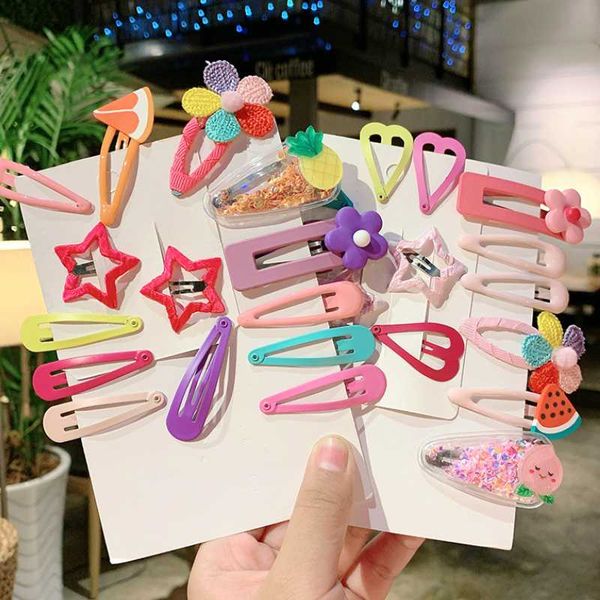 

14pc/9pc/6pc cute rainbow star flower hairpins hair clip for girls sweet bb clip barrettes kids hair accessories ornament, Slivery;white