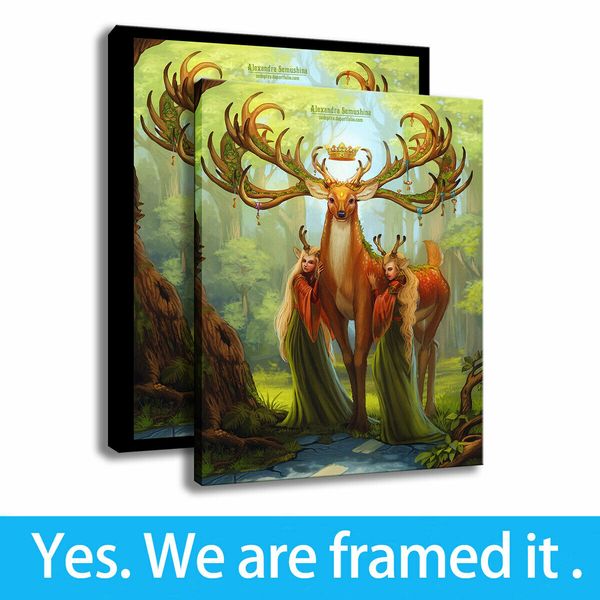 

wall art canvas painting hd print goddess and deer for home decoration - ready to hang - framed