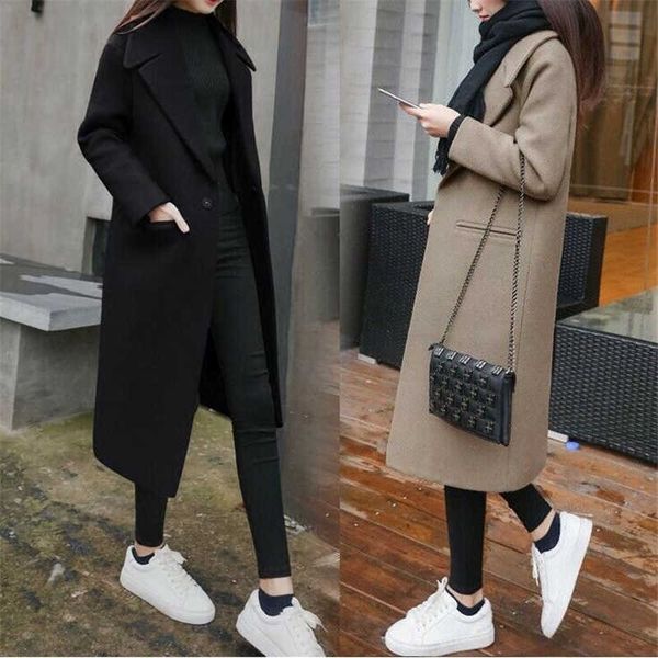 

winter slim jacket women fashion long coat warm wool outwear overcoat, Black