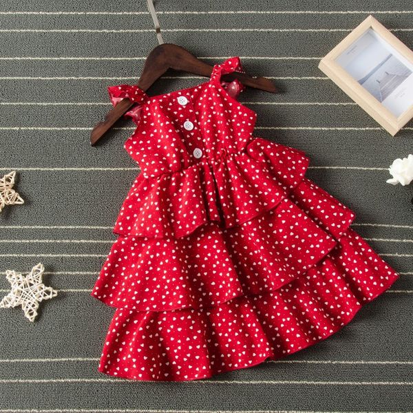 

девочки платья лето cute red ball платье девушки платье kid девушка платье без рукавов o шеи торт ruffled пачка bubble 2-6t, Red;yellow