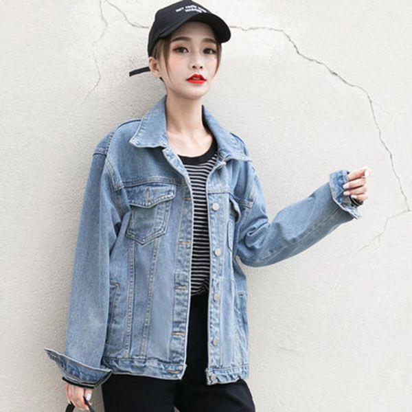 

women loose korean version spring and autumn women denim jacket vintage long sleeve slim female jeans coat casual girls outwear, Black;brown