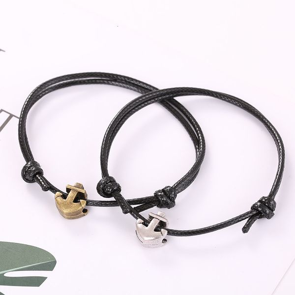 

2 pcs/set couple bracelet for women and men 2019 new fashion handmade simple rope bracelet vintage anchor rudder bracelets gifts, Golden;silver