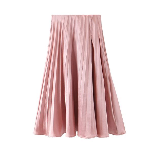 

skirts women long pink maxi pleated skirt side zipper high waist midi 2021 casual party vintage, Black