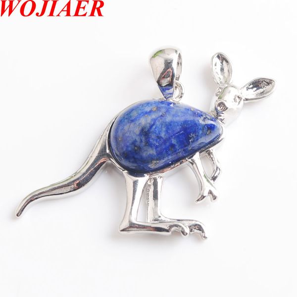 

wojiaer новый милые животные кенгуру кулон из бисера капля воды природных лазурит, натуральный лазурит камень ювелирные изделия для женщин д, Silver